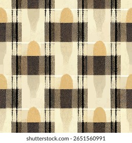Padrão xadrez com blocos em forma de ovo, fundo de creme, estilo retro, cor marrom e bege. padrão de ikat de linhas grunge, padrão sem emenda ikat, fundo de ilustração de vetor para imprimir o papel.