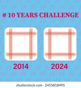 Plaid pattern evolution. Time comparison squares. 2014 to 2024 design Vector. Digital art challenge.