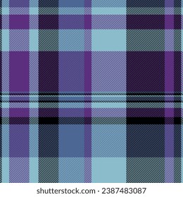 Plaid pattern fabric of texture textile background with a check tartan seamless vector in cyan and violet colors.