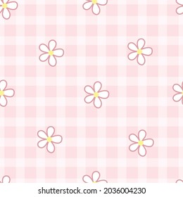 plaid pattern with flowers pink and white seamless vector pattern Designs for prints, wallpaper, textiles, tablecloths, checkered backgrounds.