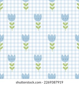 Plaid pattern with flowers seamless vector pattern Designs for prints, wallpaper, textiles, tablecloths, checkered backgrounds