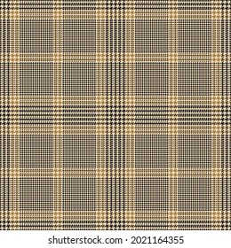 Plaid pattern glen for autumn in gold, beige, black brown. Seamless neutral tartan check graphic for flannel shirt, trousers, skirt, jacket, other modern spring autumn winter fashion textile print.