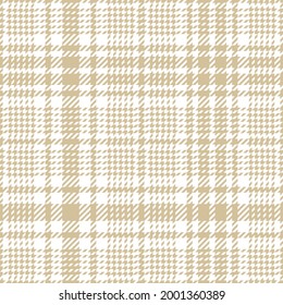 Plaid pattern glen in beige and white. Tweed seamless light tartan check plaid abstract geometric vector graphic for dress, jacket, coat, skirt, other modern fashion textile print.