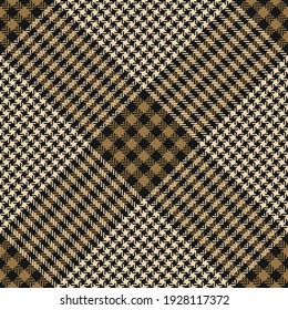 Plaid pattern glen in black, gold brown, beige. Seamless decorative tartan check plaid graphic art background for skirt, throw, blanket, other modern spring autumn everyday fashion fabric design.