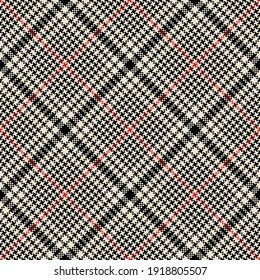 Plaid pattern glen in black, red, white. Seamless tweed tartan check plaid background art graphic for skirt, blanket, throw, jacket, other modern everyday casual spring autumn fashion textile print.