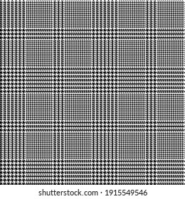 Plaid pattern glen black and white check graphic. Seamless abstract houndstooth tartan art background for dress, tablecloth, blanket, other modern spring autumn winter textile print.