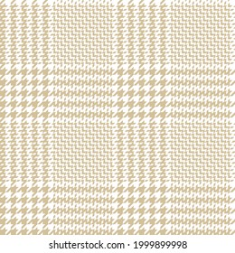 Plaid pattern glen in light beige and white. Seamless hounds tooth vector plaid background texture for jacket, skirt, trousers, or other modern spring summer autumn winter tweed textile design.