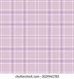 Plaid pattern glen in pastel lilac purple and pink. Seamless light tweed tartan check vector for flannel shirt, skirt, blanket, duvet cover, throw, other modern spring autumn fashion fabric design.