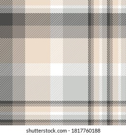 Plaid pattern in gray, beige, white, taupe and brown.