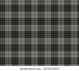 Plaid pattern, gray, black, seamless for textiles, and for designing clothing, skirts, pants or decorative fabric. Vector illustration.