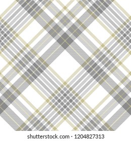 Plaid pattern in gray, white and golden tan. Seamless fabric texture.