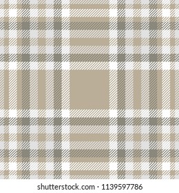 Plaid pattern in gray, white and taupe. Seamless print.