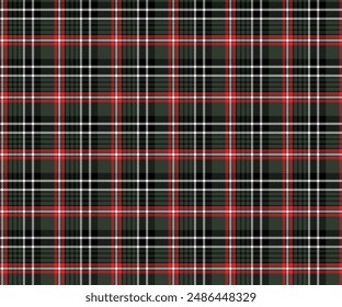 Plaid pattern, green, black, red, white, seamless for textiles and design clothing, skirts, pants, aprons, tablecloths, blankets or decorative fabrics. Vector illustration.