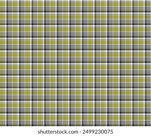 Plaid pattern, green, black, white, seamless for textiles and design clothing, skirts, pants, aprons, tablecloths, blankets or decorative fabrics. Vector illustration.