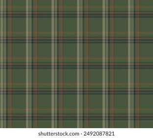 Plaid pattern, green, black, yellow, brown, seamless for textiles, and for designing clothing, skirts, pants or decorative fabric. Vector illustration.