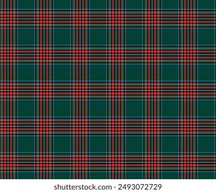 Plaid pattern, green, red, black, blue, seamless for textiles and design clothing, skirts, pants, aprons, tablecloths, blankets or decorative fabrics. Vector illustration.