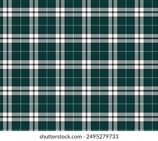 Plaid pattern, green, white, black, seamless for textiles and design clothing, skirts, pants, aprons, tablecloths, blankets or decorative fabrics. Vector illustration.