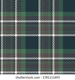 Plaid-Muster mit grüner, weißer und grauer Farbe. Vektorgrafik. Texturen für Hemden, Kleidung, Kleider und andere Spinnstoffe