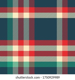 Plaid pattern with green, white and red color. Vector graphic. Pattern for shirt, clothes, dresses and other textile