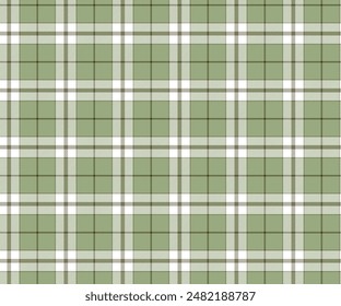 Plaid pattern, green, white, seamless for textiles and design clothing, skirts, pants, aprons, tablecloths, blankets or decorative fabrics. Vector illustration.