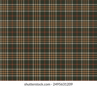 Plaid-Muster, grün, gelb, orange, nahtlos für Textilien und Design-Kleidung, Röcke, Hosen, Schürzen, Tischdecken, Decken oder dekorative Stoffe. Vektorillustration.