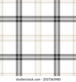 Plaid pattern in grey, beige, white. Seamless neutral light textured tartan check vector background for flannel shirt, scarf, jacket, other modern spring summer autumn winter fashion fabric design.