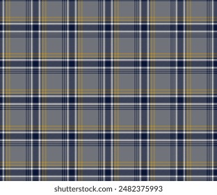Plaid pattern, grey, blue, yellow, white, seamless for textiles and design clothing, skirts, pants, aprons, tablecloths, blankets or decorative fabrics. Vector illustration.