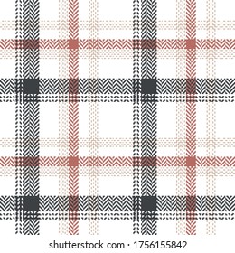 Plaid pattern in grey, coral, beige, white. Textured windowpane herringbone tartan vector graphic for flannel shirt, skirt, jacket, bag, or other modern autumn textile print.