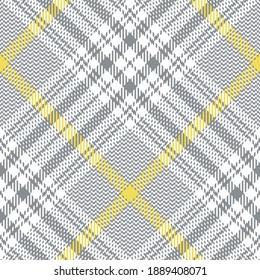 Plaid pattern in grey, lemon yellow, white. Glen checked plaid tartan background texture for jacket, skirt, trousers, blanket, duvet cover, or other modern spring summer tweed textile design.