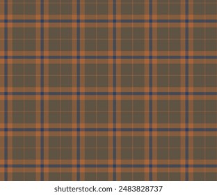 Plaid pattern, grey, orange, blue, seamless for textiles and design clothing, skirts, pants, aprons, tablecloths, blankets or decorative fabrics. Vector illustration.