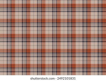 Plaid-Muster, grau, orange, marineblau, nahtlos für Textilien und für die Gestaltung von Kleidung, Röcken, Hosen oder dekorativen Stoff. Vektorillustration.