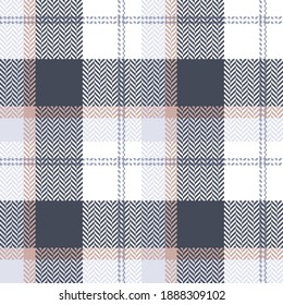 Plaid pattern in grey, pink, purple, white. Seamless herringbone textured tartan checked graphic for flannel shirt, skirt, tablecloth, or other modern spring autumn winter fashion textile print.