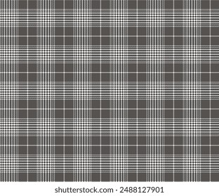 Plaid pattern, grey, white, black, seamless for textiles and design clothing, skirts, pants, aprons, tablecloths, blankets or decorative fabrics. Vector illustration.