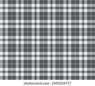 Plaid pattern, grey, white, black, seamless for textiles and design clothing, skirts, pants, aprons, tablecloths, blankets or decorative fabrics. Vector illustration.