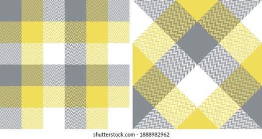 Plaid pattern in grey, yellow, white. Seamless tartan check plaid backgrounds for scarf, flannel shirt, blanket, duvet cover, or other modern spring summer textile print. Large checks.