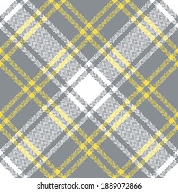 Plaid pattern herringbone background in grey, yellow, white. Seamless Scottish tartan checked plaid graphic for flannel shirt, skirt, blanket, throw, or other modern spring fashion fabric design.