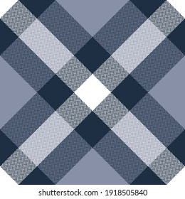 Plaid pattern herringbone in blue purple and white. Textured seamless tartan large vector background art for scarf, blanket, throw, duvet, other modern spring autumn winter fashion textile print.