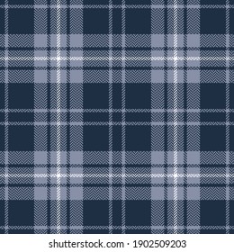 Plaid pattern herringbone in blue and white. Seamless dark textured tartan check plaid graphic for flannel shirt, skirt, tablecloth, blanket, other modern spring autumn winter fashion textile design.