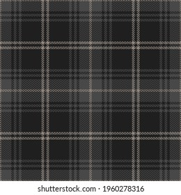 Plaid pattern herringbone check in dark grey. Seamless simple classic tartan vector graphic background for flannel shirt, skirt, scarf, poncho, throw, other modern autumn winter fashion textile print.