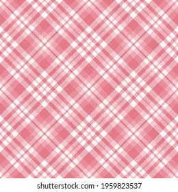Plaid pattern herringbone in coral pink. Seamless bright tartan check plaid graphic for flannel shirt, skirt, picnic blanket, scarf, other modern spring summer womenswear fashion fabric design.