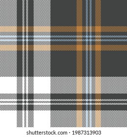 Plaid pattern herringbone in grey, blue, brown, white. Seamless large tartan check plaid graphic for flannel shirt, blanket, duvet cover, throw, other modern spring autumn winter textile print.