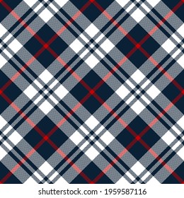 Plaid pattern herringbone in navy blue, red, white. Seamless classic textured tartan check graphic vector for flannel shirt, throw, scarf, other modern spring autumn winter fashion fabric design.