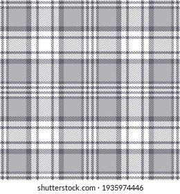 Plaid pattern herringbone texture in grey and white. Seamless tartan check plaid graphic vector for flannel shirt, skirt, scarf, other modern spring autumn winter everyday fashion textile design.