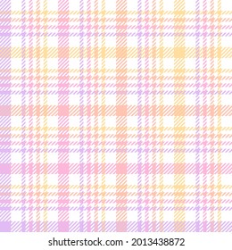 Plaid pattern houndstooth for scarf. Colorful pastel design for spring autumn in gradient purple, pink, orange, yellow, white. Seamless dog tooth tartan plaid graphic for modern fashion textile print.