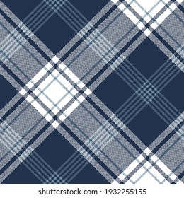 Plaid pattern large herringbone in blue and white. Seamless tartan check textured graphic for flannel shirt, blanket, scarf, duvet cover, other modern spring autumn winter fashion textile print.