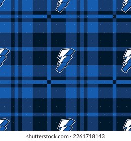 plaid pattern with lightning bolt graphics, fabric texture fashion, punk street comic, artwork for print, fabric, textile design, Shirt, clothes,  scarf, shawl, carpet, bag and other things