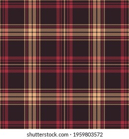 Plaid pattern in maroon brown, burgundy red, beige. Seamless tartan check vector texture graphic for autumn winter flannel shirt, skirt, throw, other modern fashion or home everyday textile print.