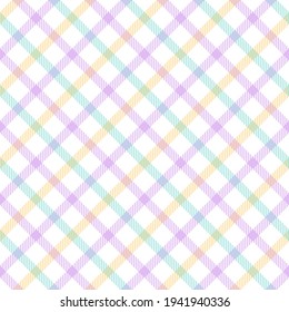 Plaid pattern multicolored tattersall in light purple, green, yellow, white. Seamless windowpane gingham tartan check plaid vector for dress, skirt, handkerchief, other spring summer fabric design.