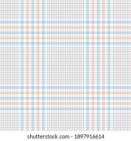 Plaid pattern multicolored texture in pastel blue, pink, yellow, white. Light seamless tartan glen check plaid for blanket, duvet cover, or other modern spring summer Easter holiday textile print.