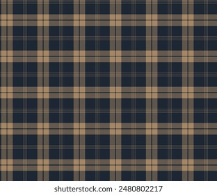 Plaid pattern, navy blue, brown, seamless for textiles, and for designing clothing, skirts, pants or decorative fabric. Vector illustration.